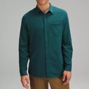 Lululemon Commission Long-Sleeve Shirt Storm Teal Wrinkle Free Sweat Wicking XL